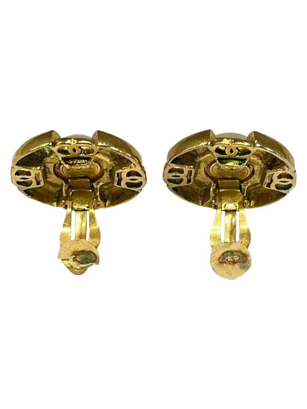 Chanel Earrings Gold Ivory CC Logo